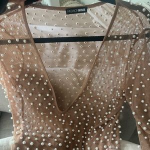 Pear plunge neck sheer body suit